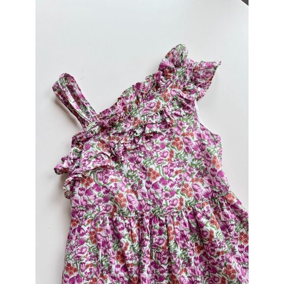 Girls' JANIE AND JACK Pink Floral Cotton Poplin Ruffle Asymmetric Dress, Size 5Y - Picture 2 of 10